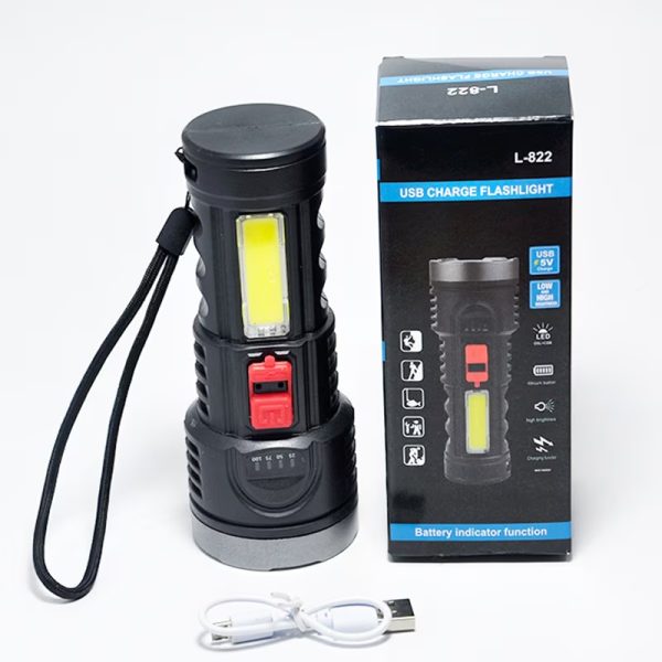 L-822 Akkumulátoros Zseblámpa USB töltéssel, 500 lumen, 200 m hatótáv