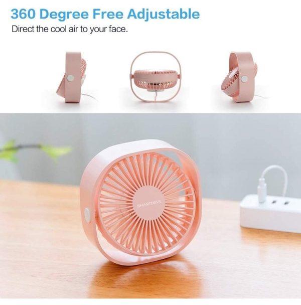 Smartdevi USB asztali mini ventilátor 12 x 12 x 5 cm rózsaszín