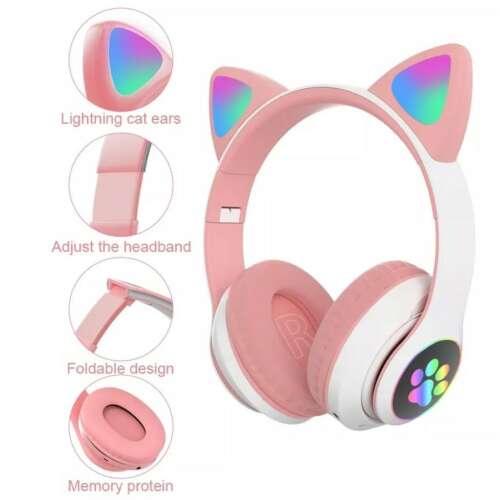 Cat Vezeték Nélküli Világító Fejhallgató Bluetooth 5.0 Pink cicás fejhallgató