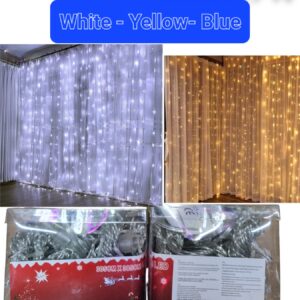 Karácsonyi ledes fényfüggöny 3x3 méteres, fehér, sárga, kék színben