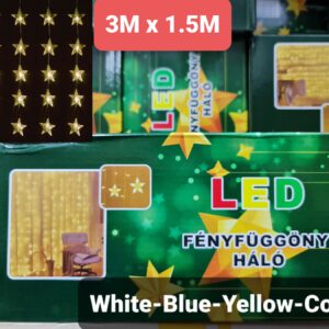 Karácsonyi fényfüggöny 3 x 1.5 méter fehér, kék, sárga és színes