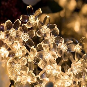 Karácsonyi ledes napelemes fényfüzér virág alakzattal színes