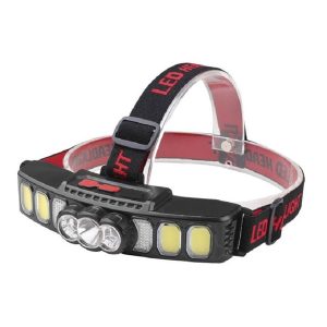 HX-811S Fejlámpa, 3 LED + 4 COB + 2 piros-kék, USB töltéssel