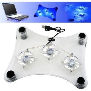 15.6'' Klaustech Átlátszó Kék LED laptop hűtő 3 ventilátorral USB csatlakozással