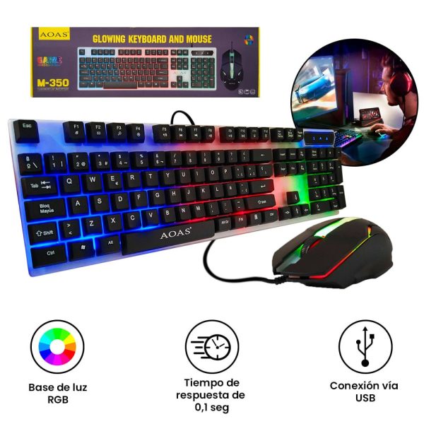 AOAS M-350 Gamer billentyűzet és egér, RGB világítással