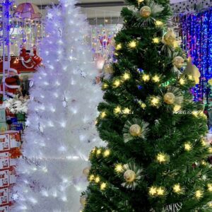 prémium világító villogó hófehér csillaggal díszített karácsonyfa beépített világítással 210 cm 220 V