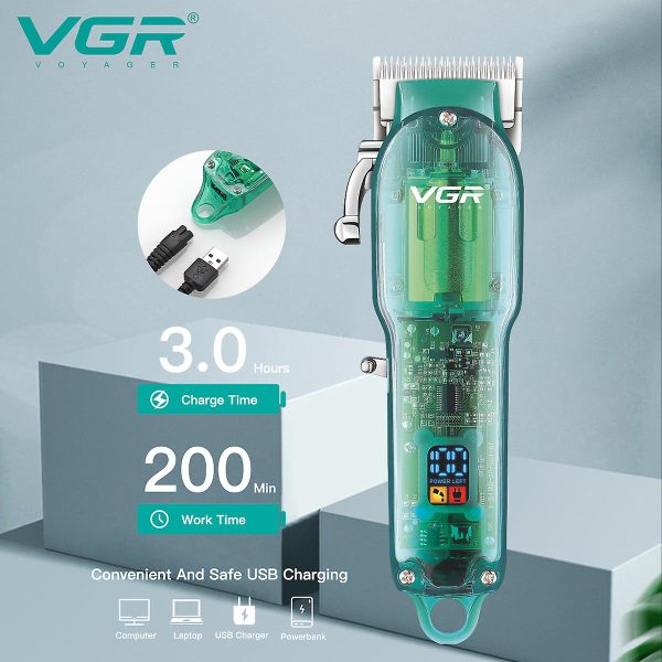 VGR V-660 professzionális vezeték nélküli hajnyíró ,lcd kijelzővel és átlátszó dizájnal , 3,5 óra folyamatos használati idő