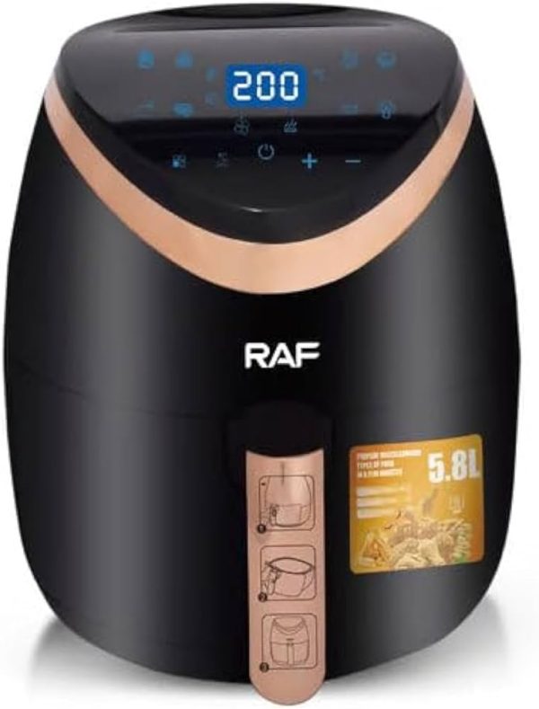 Raf forró levegős sütő/air fryer , digitális kijelző ,érintőképernyős , 5.8 L , 1500W , R.5234B