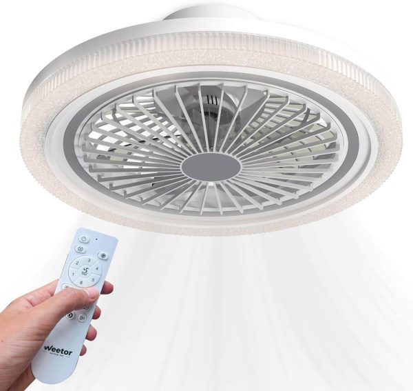 53 cm-es mennyezeti ventilátor LED lámpával, távirányítóval állítható fényerővel/színnel és időzítővel.