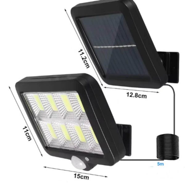 Napelemes mozgásérzékelős LED reflektor (30W, 120 COB LED) Távirányítóval, állítható nappannel és 5m kábellel, IP65 vízálló