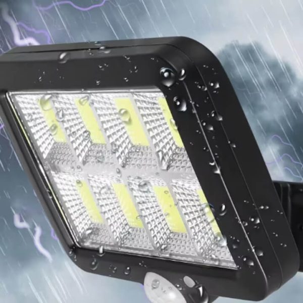 Napelemes mozgásérzékelős LED reflektor (30W, 120 COB LED) Távirányítóval, állítható nappannel és 5m kábellel, IP65 vízálló