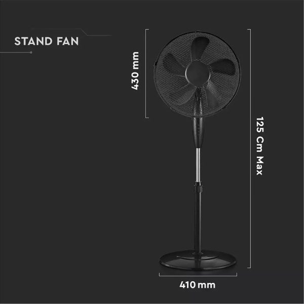 Fekete álló ventilátor állítható magasággal 55W, 3 sebességfokozat, 90°-os oszcilláció