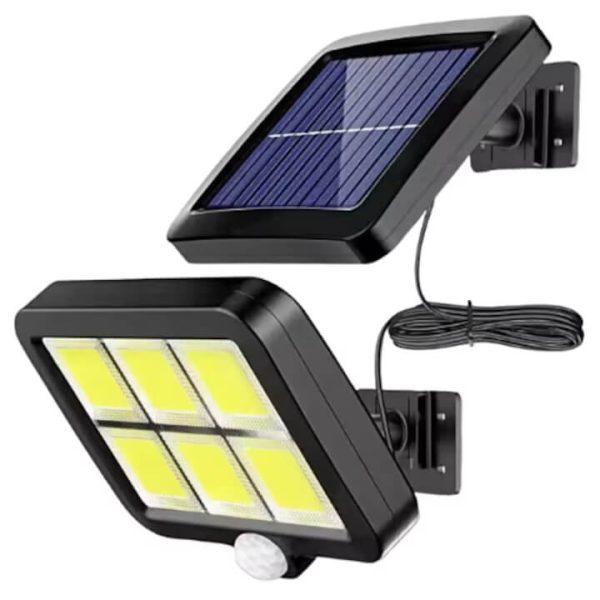 Napelemes mozgásérzékelős LED reflektor (30W, 120 COB LED) Távirányítóval, állítható nappannel és 5m kábellel, IP65 vízálló