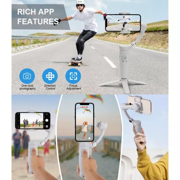 M1 Okostelefon képstabilizátor ,3 tengelyes rázkodásgátlóval és arckövetéssel , hordozható és összehajtható, Android és IOS kombatibilis