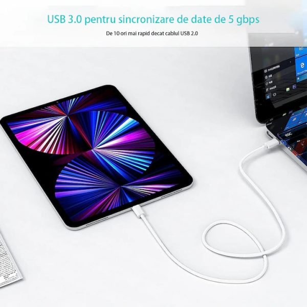 Adat- és töltőkábel, USB-C, QC 3.0 60W 3A 1m, ezüst