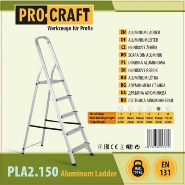 Procraft PLA2.150 Prémium egyoldalas alumínium létra, 150cm munkamagasság, max 150kg