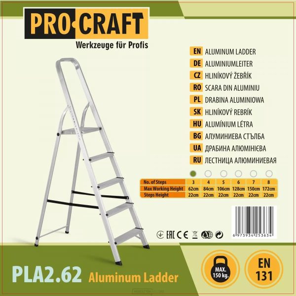 Procraft PLA2.62 Prémium egyoldalas alumínium létra, 62cm munkamagasság, max 150kg