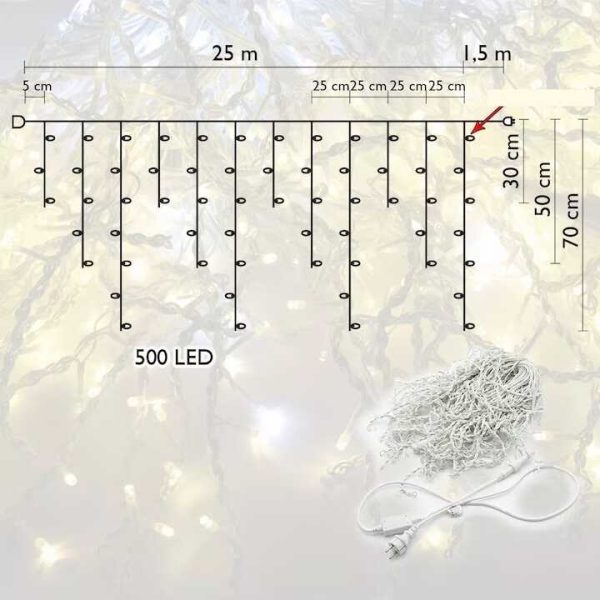 500 LED-es, 25 méteres, jégcsap fényfüzér, karácsonyi jégcsap izzósor IP44, választható színekben