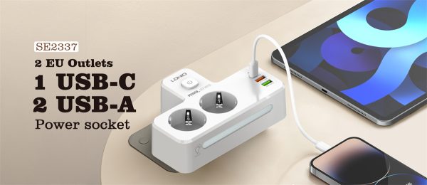 Universalis kapcsolós Aljzat elosztó 2 aljzattal 2 USB 1 Type C + éjjeli lámpa Funkció 2500 W