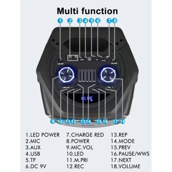 KOLAV-M2102 Vezeték nélküli hangszóró, 100Hz-20KHz, 40W, PMPO: >1000W