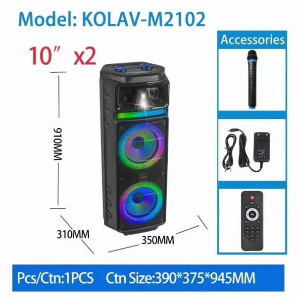 KOLAV-M2102 Vezeték nélküli hangszóró, 100Hz-20KHz, 40W, PMPO: >1000W