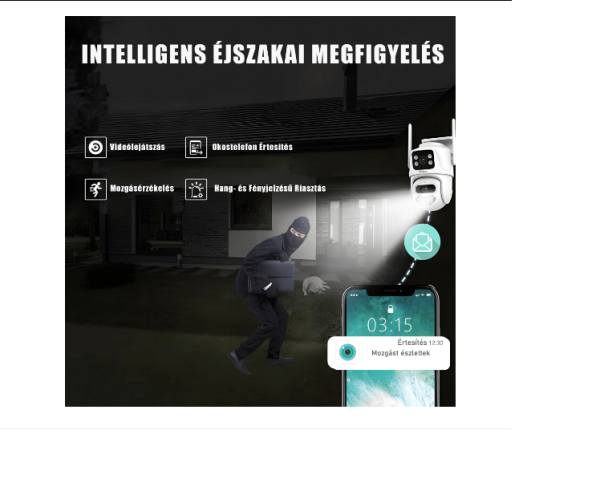 Térfigyelő Kamera Smart WIFI, INFINITQ™, 6MP 2K, Ultra HD, 360°-ban Forgatható,színes Éjjellátó Móddal Kártya/Felhő Tárolás, Kétirányú Kommunikáció, Mozgásérzékelés Vízálló,