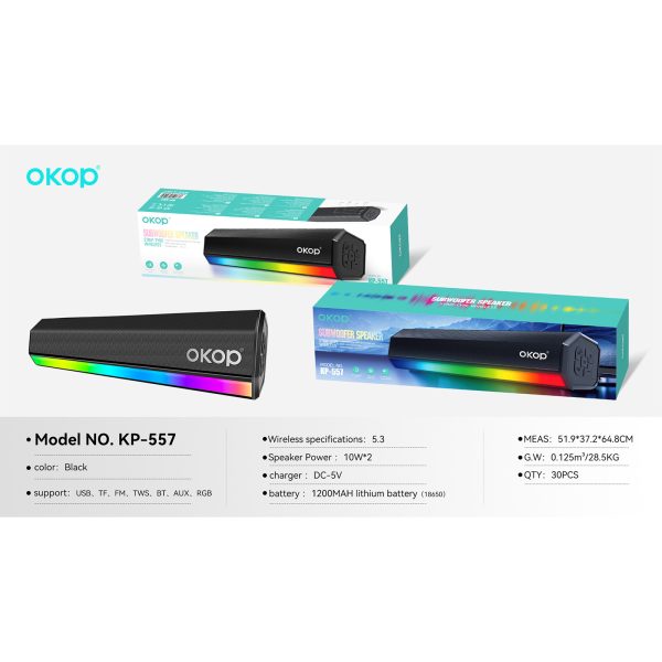 OKOP KP-557 Bluetooth hangszóró, 10W, USB, TF, FM, TWS, BT, AUX és RGB