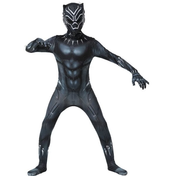 Fekete Párduc jelmez izomzattal, overállal és maszkkal gyerekeknek - Wakanda büszkesége!