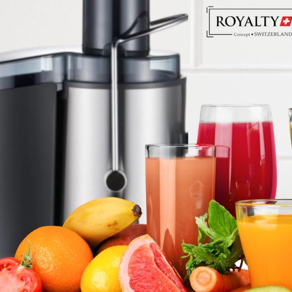 Royalty Line PJ-19001 , Gyümölcscentrifuga , 2 féle sebesség , inox/fekete , 450 ml . 700 W