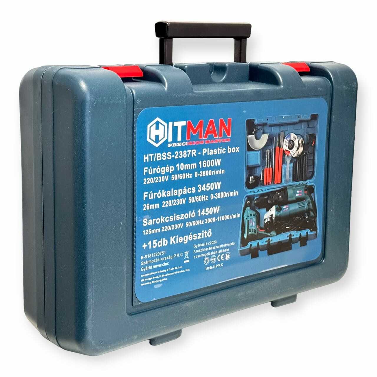 Hitman BBS-2387R Szerszámkészlet: fúrógép 1600W, fúrókalapács 3450W, sarokcsiszoló 1450W