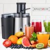 Royalty Line PJ-19001 , Gyümölcscentrifuga , 2 féle sebesség , inox/fekete , 450 ml . 700 W
