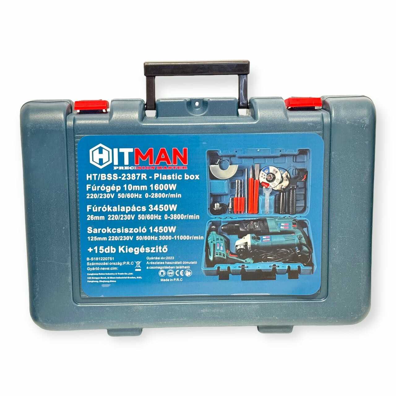 Hitman BBS-2387R Szerszámkészlet: fúrógép 1600W, fúrókalapács 3450W, sarokcsiszoló 1450W