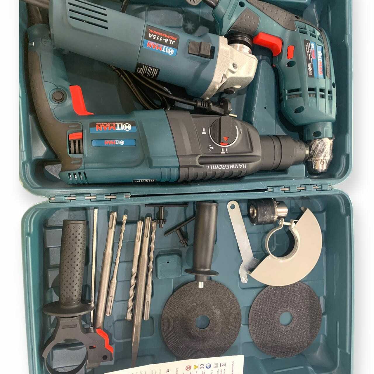 Hitman BBS-2387R Szerszámkészlet: fúrógép 1600W, fúrókalapács 3450W, sarokcsiszoló 1450W