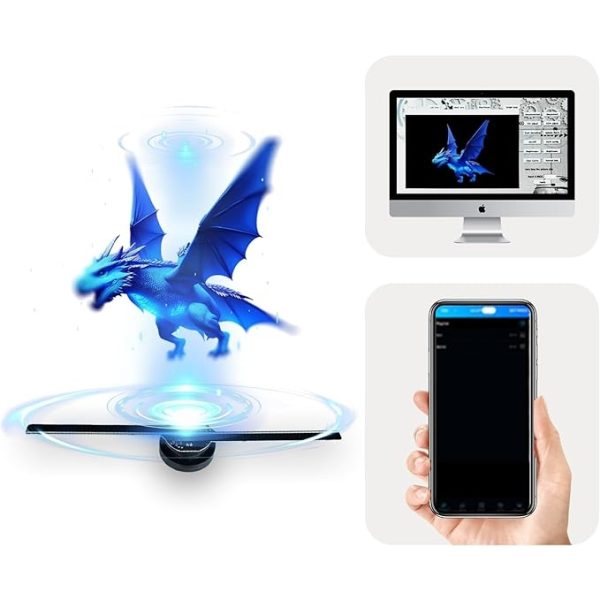 Holografikus HD ledes ventilátor 3D hologramm kivetítő telefonos applikációval és távirányítóval