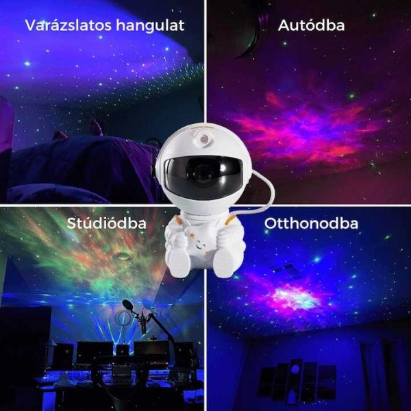 Űrhajós Csillagfény Projektor, Távirányítóval Projector Galaxy Astronaut LED lámpák, 360 fokban állítható mágneses fej, otthonra és autóra, éjszakai fény 8 csillag hatásokkal.