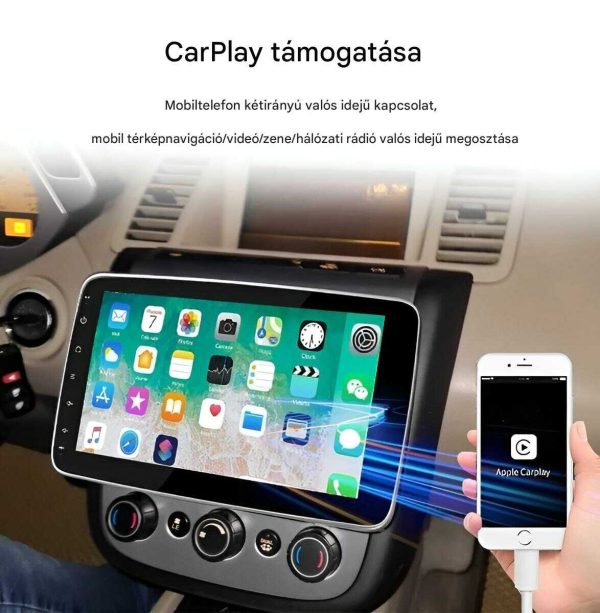 1Din Android 13 Autós fejegység 10.1" Stereo autórádió, AndroidAuto + CarPlay Tükörlink