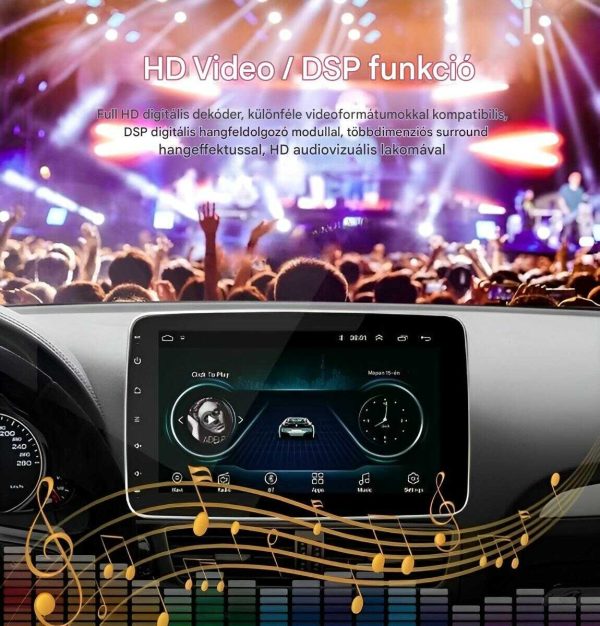 1Din Android 13 Autós fejegység 10.1" Stereo autórádió, AndroidAuto + CarPlay Tükörlink