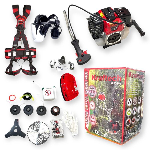 KrafTech RX680-Pro Benzinmotoros fűkasza és bozótvágó 6,2 LE, 73 cm³ kiegészítők: minden ami kell!