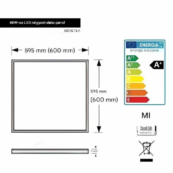 LED (SMD3030) Panelfény (60x60 cm) - Mennyezeti Világítás 6500K, 48W, 4320Lm