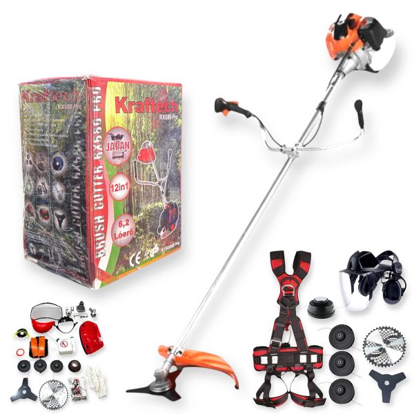 KrafTech RX680-Pro Benzinmotoros fűkasza és bozótvágó 6,2 LE, 73 cm³ kiegészítők: minden ami kell!