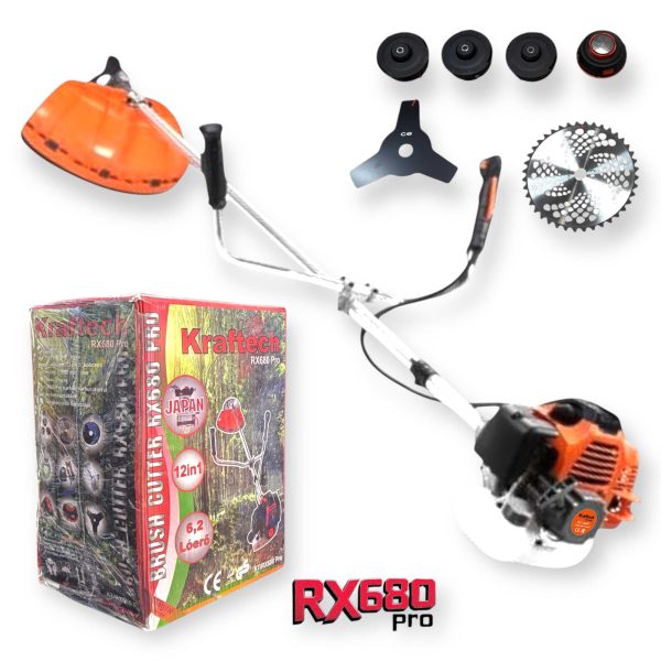 KrafTech RX680-Pro Benzinmotoros fűkasza és bozótvágó 6,2 LE, 73 cm³ kiegészítők: minden ami kell!