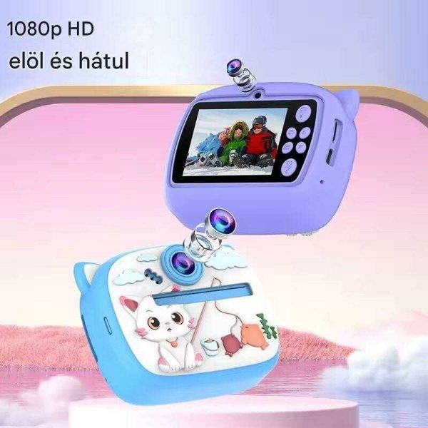 Cicás Mini Gyermek fényképezőgép azonnali nyomtatással és színezővel +1 tekercs hőpapírral