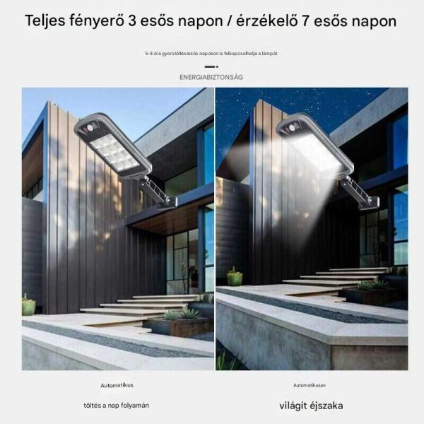 144 LED-es Napelemes Kültéri Szenzoros Fali Lámpa Mozgásérzékelővel és Távirányítóval (IP65 Vízálló)