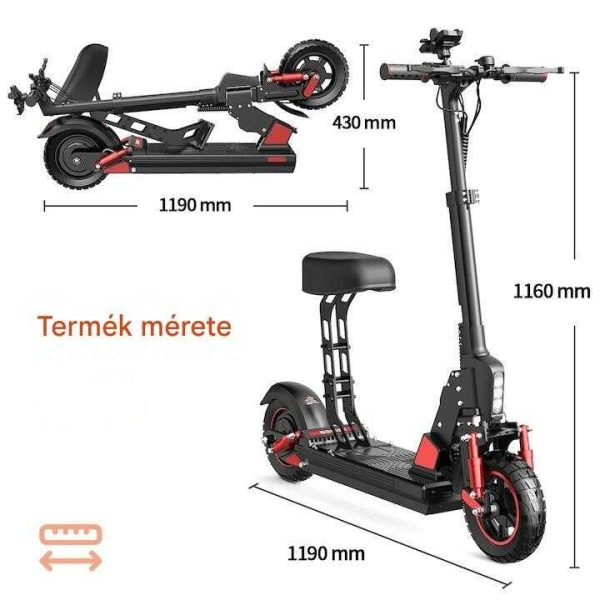 Bogist C1 Pro Összecsukható Elektromos Roller 500W Motorral, 15Ah Akkumulátorral és 35-45km hatótávval, kivehető ülés, 10" gumi, 3 sebesség