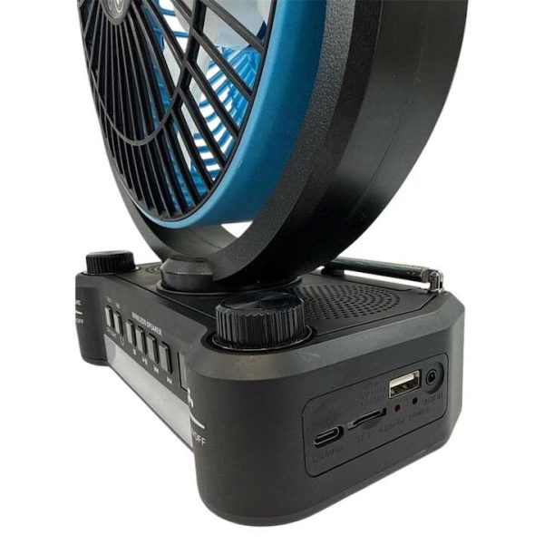 Napelemes hordozható ventilátor + elektromos töltés FP-355-S , beépített FM rádióval , Led világítással
