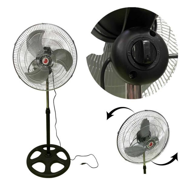 Ipari Álló Ventilátor 18" (45cm) átmérő, 100W, 50Hz, 3 fém lapáttal és masszív talppal.