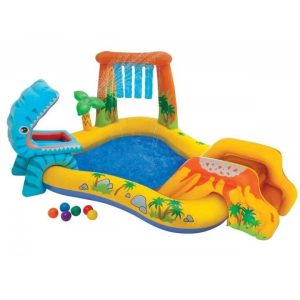 Intex felfújható élménymedence gyerekeknek , csúszdával ,vízsugárral , 2.49 m × 1.91 m × 1.09 m