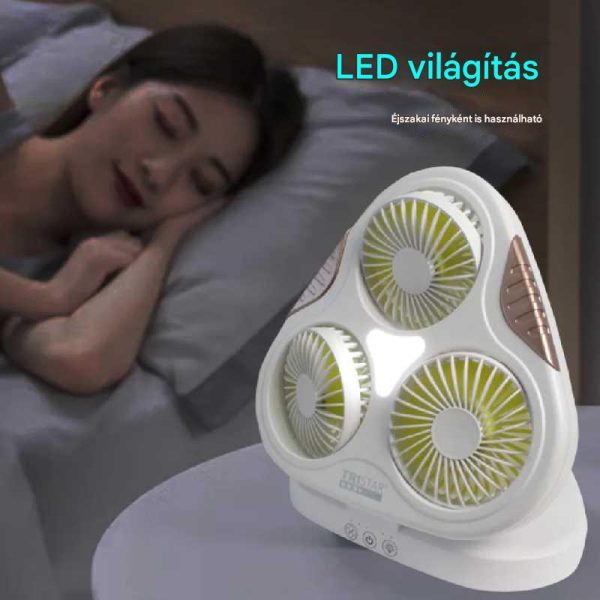 Hordozható Háromlapátos USB Ventilátor, Összecsukható, LED Világítás, Mobiltelefon Tartóval