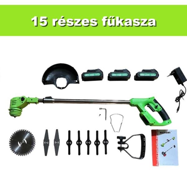 15 Részes Akkumulátoros Fűkasza és Szegélynyíró Szett – 3 Akkumulátorral