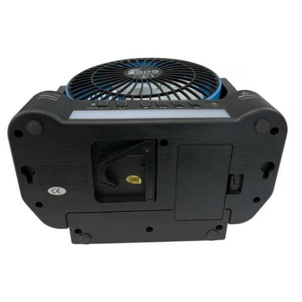 Napelemes hordozható ventilátor + elektromos töltés FP-355-S , beépített FM rádióval , Led világítással